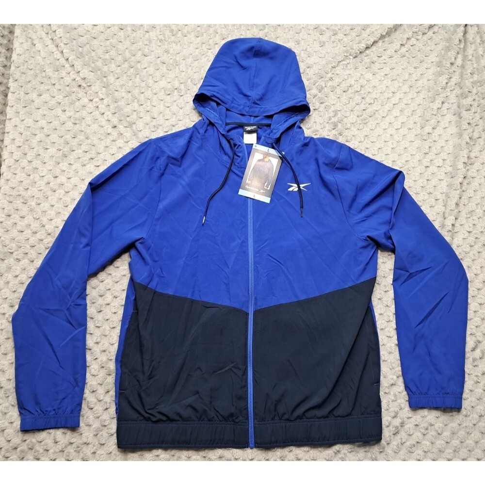 Reebok Mens Full Zip Training Woven Jacket SZ L Lightweight Black Windbreaker